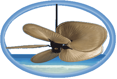 The Islander ceiling fan with it's tropical decor fan design